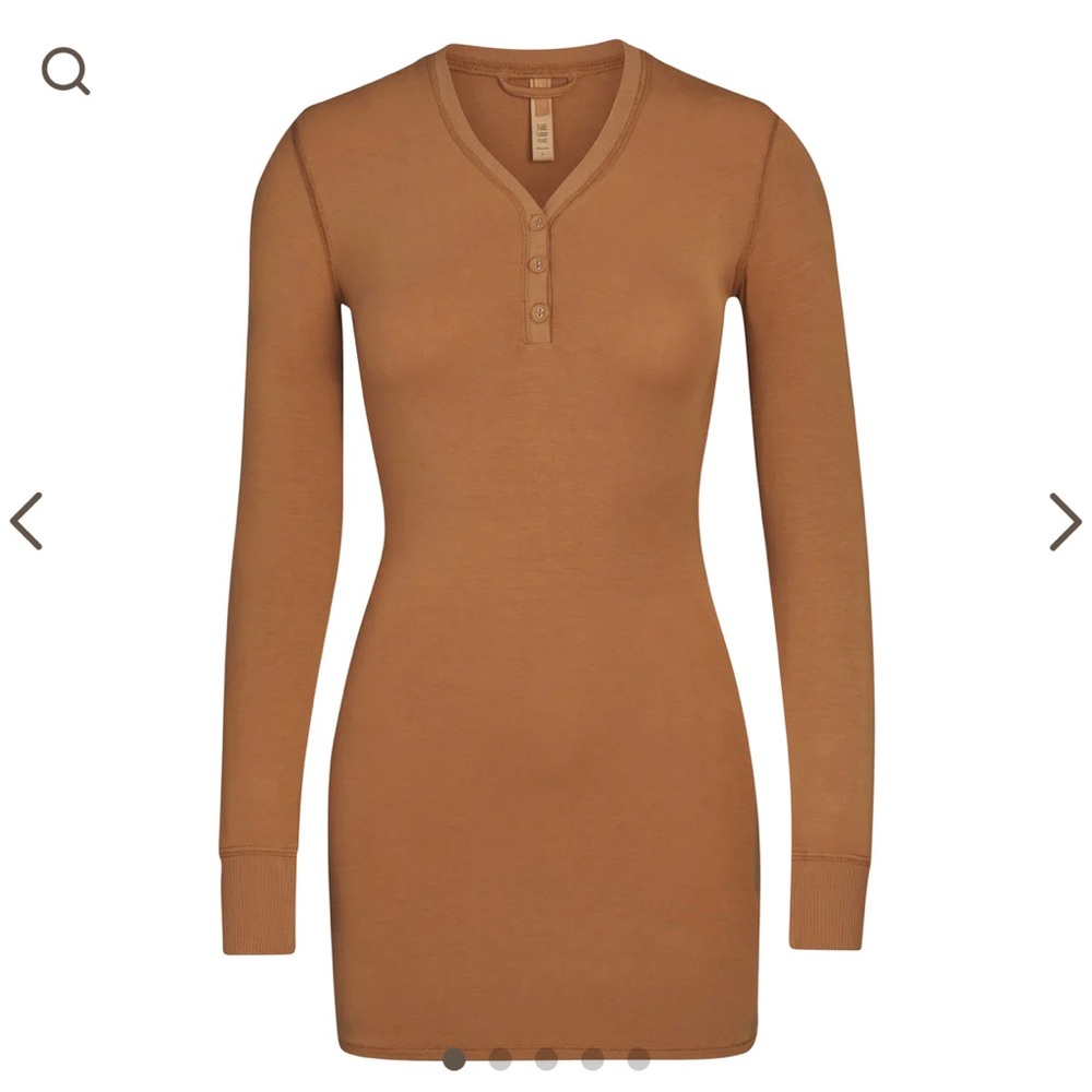 SKIMS Sleep Henley Dress - Camel - Medium NWT
